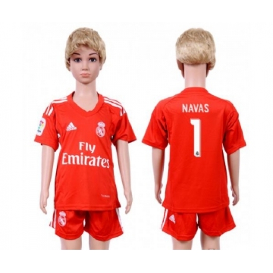 Real Madrid 1 Navas Red Goalkeeper Kid Soccer Club Jersey