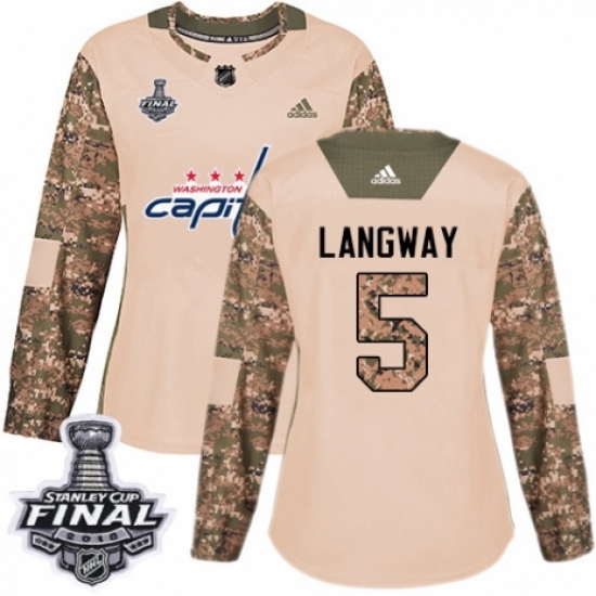 Women's Adidas Washington Capitals 5 Rod Langway Authentic Camo Veterans Day Practice 2018 Stanley Cup Final NHL Jersey