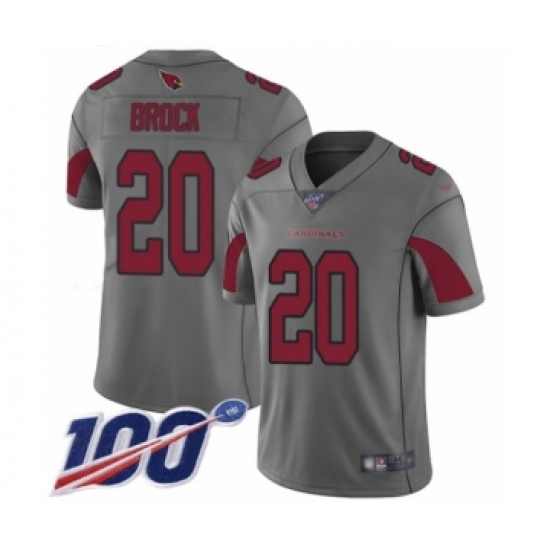 Men's Arizona Cardinals 20 Tramaine Brock Limited Silver Inverted Legend 100th Season Football Jersey