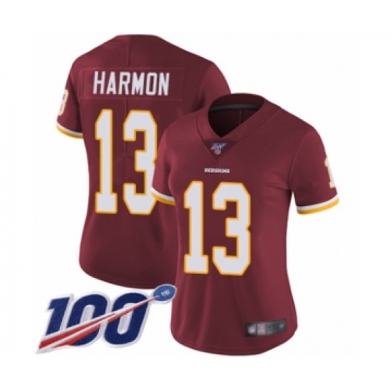 Women's Washington Redskins 13 Kelvin Harmon Burgundy Red Team Color Vapor Untouchable Limited Player 100th Season Football Jersey