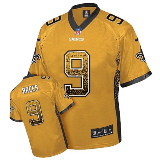 Men's Nike New Orleans Saints 9 Drew Brees Elite Gold Drift Fashion NFL Jersey