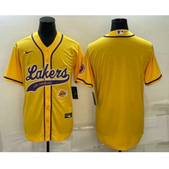 Men's Los Angeles Lakers Blank Yellow With Cool Base Stitched Baseball Jersey