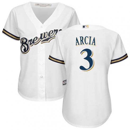 Women's Majestic Milwaukee Brewers 3 Orlando Arcia Authentic White Home Cool Base MLB Jersey