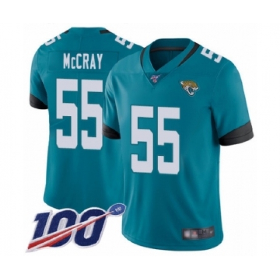 Men's Jacksonville Jaguars 55 Lerentee McCray Teal Green Alternate Vapor Untouchable Limited Player 100th Season Football Jersey