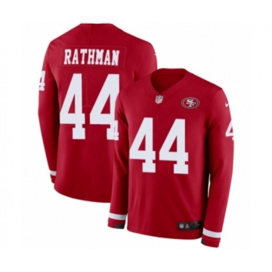 Men's Nike San Francisco 49ers 44 Tom Rathman Limited Red Therma Long Sleeve NFL Jersey