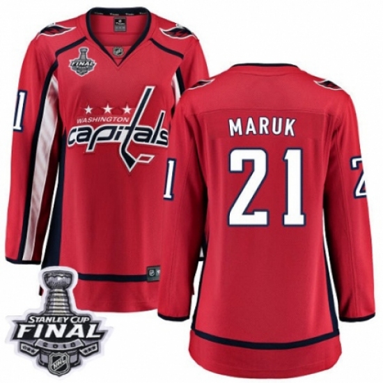 Women's Washington Capitals 21 Dennis Maruk Fanatics Branded Red Home Breakaway 2018 Stanley Cup Final NHL Jersey