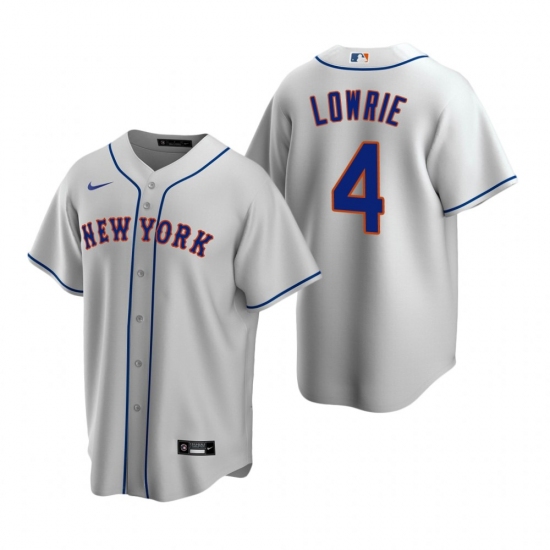 Men's Nike New York Mets 4 Jed Lowrie Gray Road Stitched Baseball Jersey