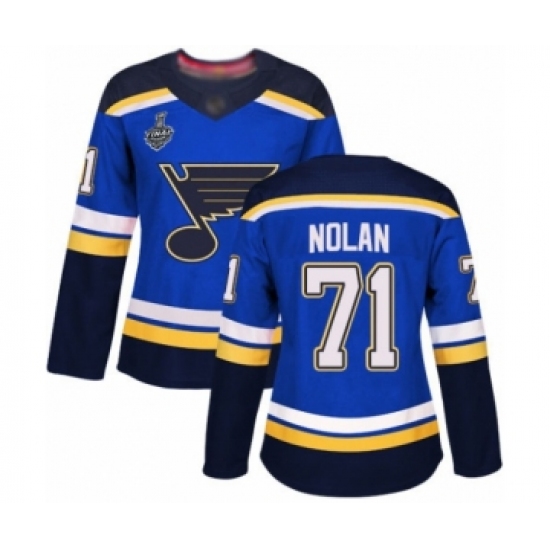 Women's St. Louis Blues 71 Jordan Nolan Authentic Royal Blue Home 2019 Stanley Cup Final Bound Hockey Jersey