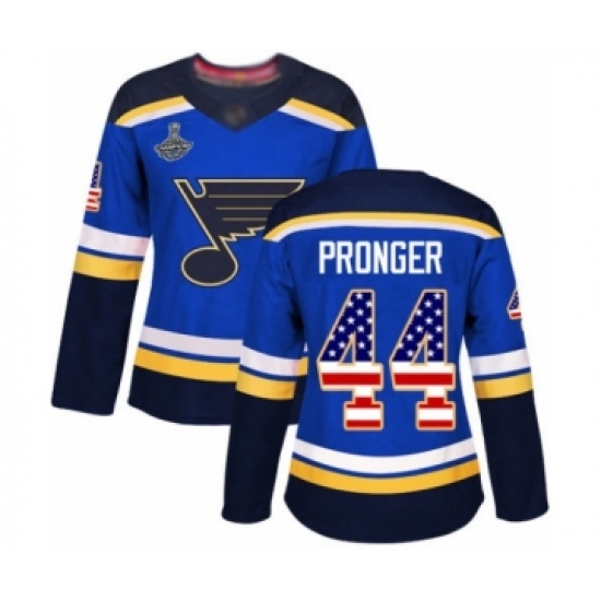 Women's St. Louis Blues 44 Chris Pronger Authentic Blue USA Flag Fashion 2019 Stanley Cup Champions Hockey Jersey
