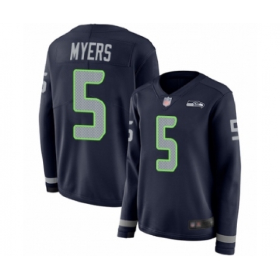 Women's Seattle Seahawks 5 Jason Myers Limited Navy Blue Therma Long Sleeve Football Jersey