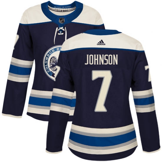 Women's Adidas Columbus Blue Jackets 7 Jack Johnson Authentic Navy Blue Alternate NHL Jersey