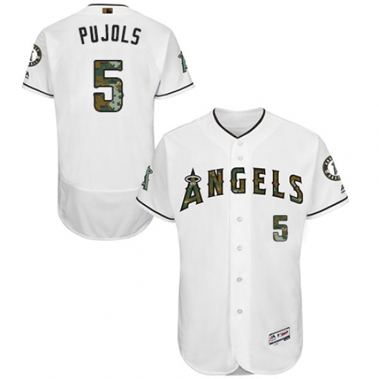 Men's Majestic Los Angeles Angels of Anaheim 5 Albert Pujols Authentic White 2016 Memorial Day Fashion Flex Base MLB Jersey