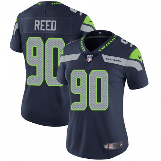 Women's Nike Seattle Seahawks 90 Jarran Reed Steel Blue Team Color Vapor Untouchable Limited Player NFL Jersey