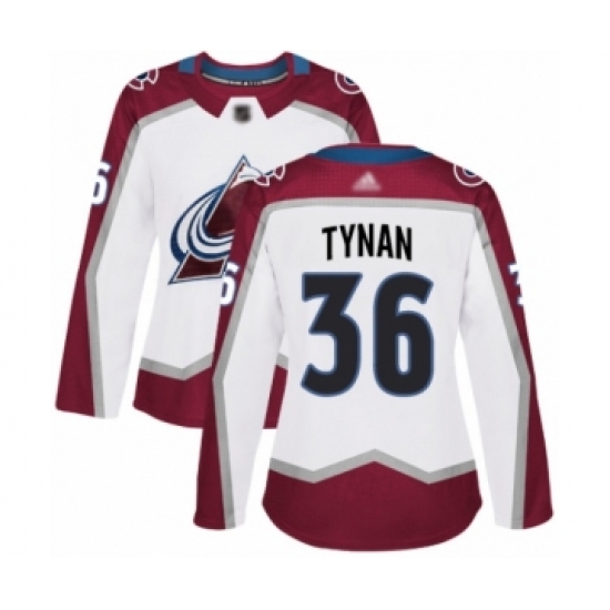 Women's Colorado Avalanche 36 T.J. Tynan Authentic White Away Hockey Jersey