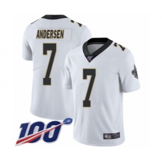 Men's New Orleans Saints 7 Morten Andersen White Vapor Untouchable Limited Player 100th Season Football Jersey