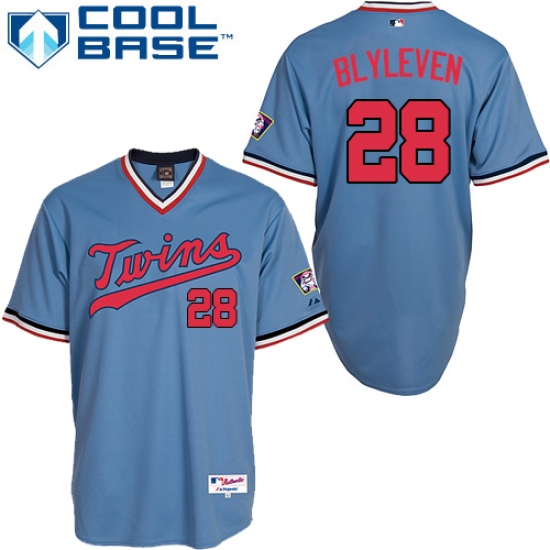 Men's Majestic Minnesota Twins 28 Bert Blyleven Replica Light Blue 1984 Turn Back The Clock MLB Jersey