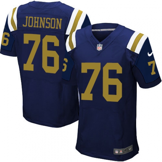 Men's Nike New York Jets 76 Wesley Johnson Elite Navy Blue Alternate NFL Jersey