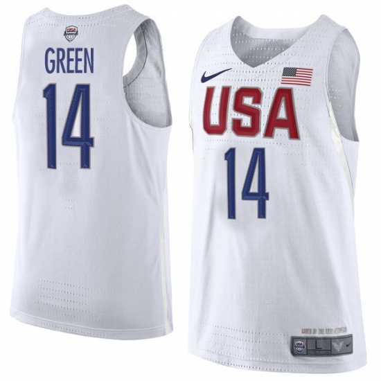 Men's Nike Team USA 14 Draymond Green Swingman White 2016 Olympic Basketball Jersey