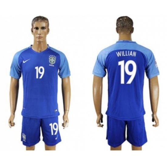 Brazil 19 Willian Blue Soccer Country Jersey