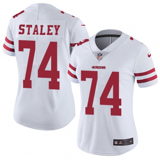 Women's Nike San Francisco 49ers 74 Joe Staley White Vapor Untouchable Limited Player NFL Jersey