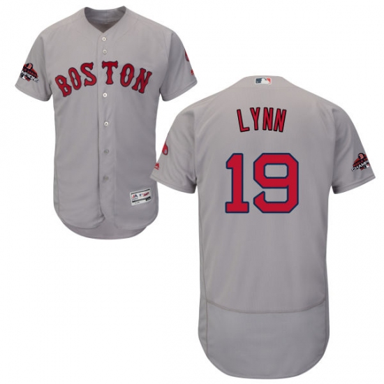 Men's Majestic Boston Red Sox 19 Fred Lynn Grey Road Flex Base Authentic Collection 2018 World Series Champions MLB Jersey