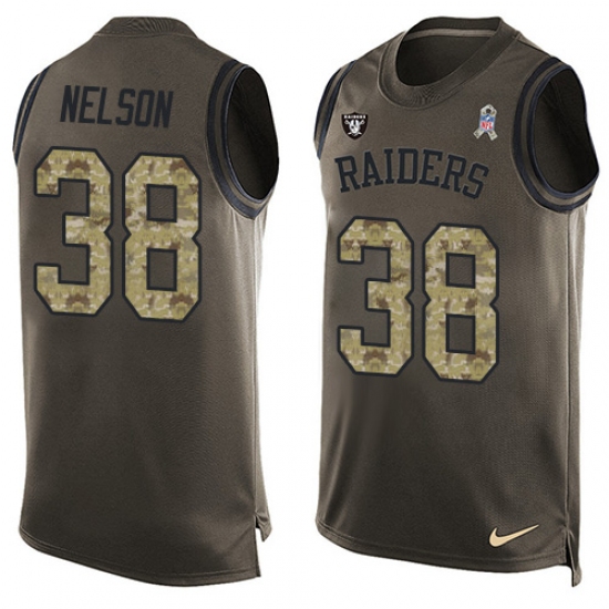 Men's Nike Oakland Raiders 38 Nick Nelson Limited Green Salute to Service Tank Top NFL Jersey