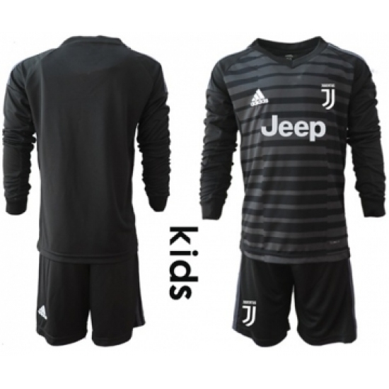 Juventus Blank Black Goalkeeper Long Sleeves Kid Soccer Club Jersey