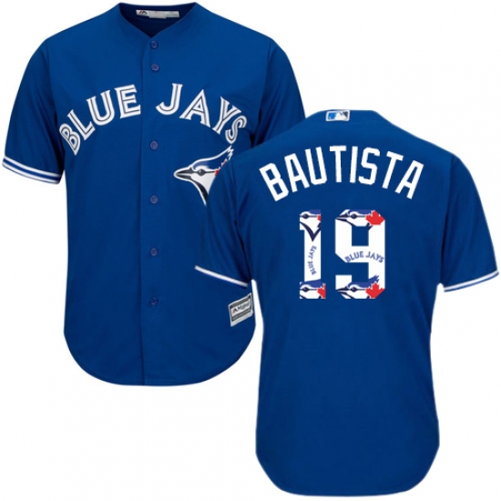 Men's Majestic Toronto Blue Jays 19 Jose Bautista Authentic Blue Team Logo Fashion MLB Jersey