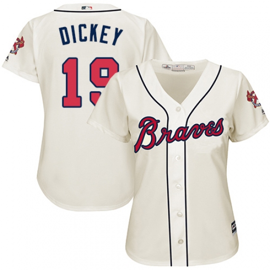 Women's Majestic Atlanta Braves 19 R.A. Dickey Authentic Cream Alternate 2 Cool Base MLB Jersey