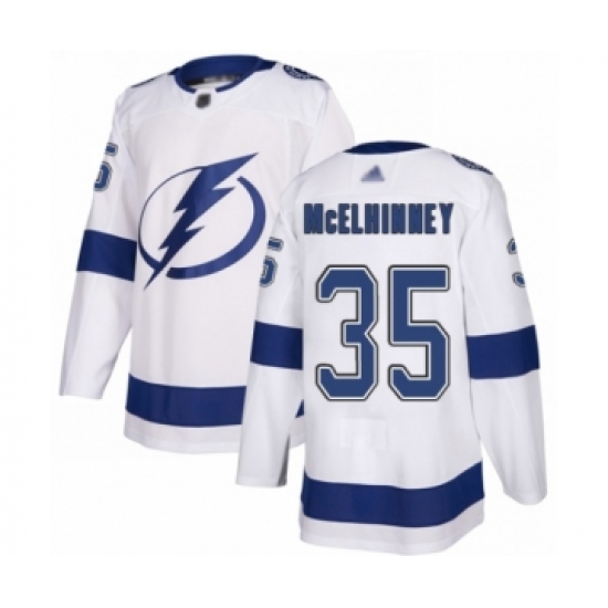 Men's Tampa Bay Lightning 35 Curtis McElhinney Authentic White Away Hockey Jersey