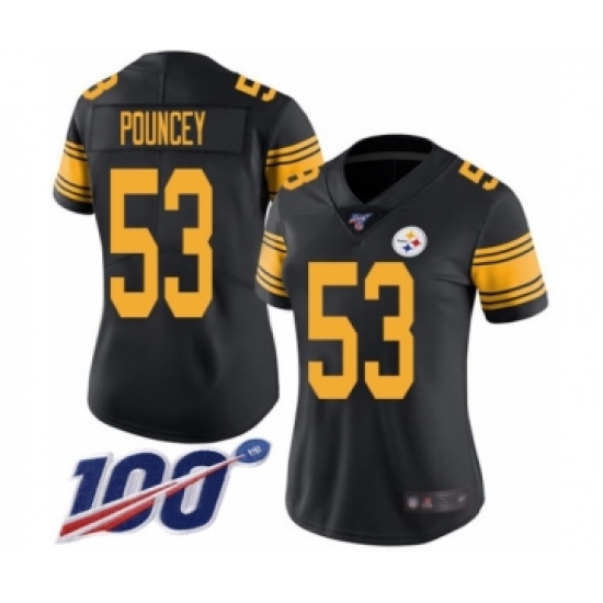 Women's Pittsburgh Steelers 53 Maurkice Pouncey Limited Black Rush Vapor Untouchable 100th Season Football Jersey