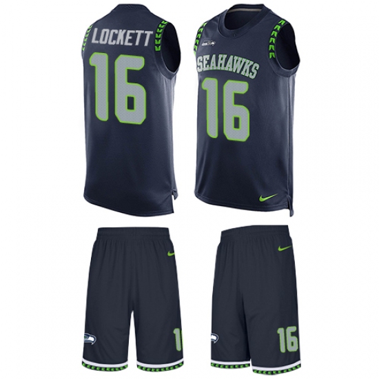 Men's Nike Seattle Seahawks 16 Tyler Lockett Limited Steel Blue Tank Top Suit NFL Jersey