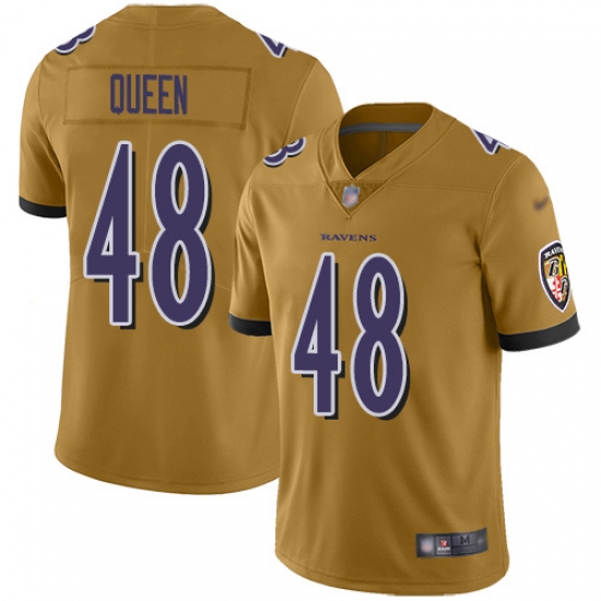 Men's Baltimore Ravens 48 Patrick Queen Gold Stitched NFL Limited Inverted Legend Jersey