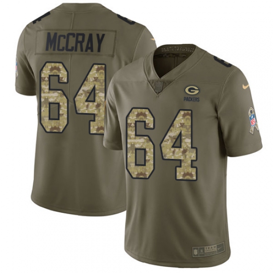 Men's Nike Green Bay Packers 64 Justin McCray Limited Olive Camo 2017 Salute to Service NFL Jersey