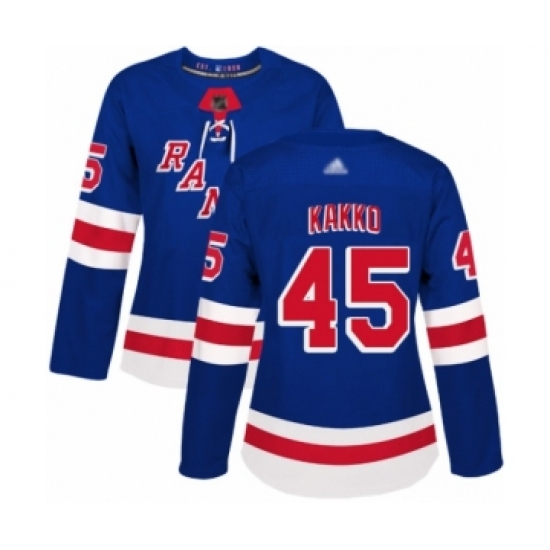 Women's New York Rangers 45 Kaapo Kakko Authentic Royal Blue Home Hockey Jersey