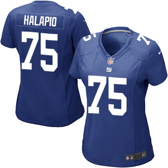 Women's Nike New York Giants 75 Jon Halapio Game Royal Blue Team Color NFL Jersey