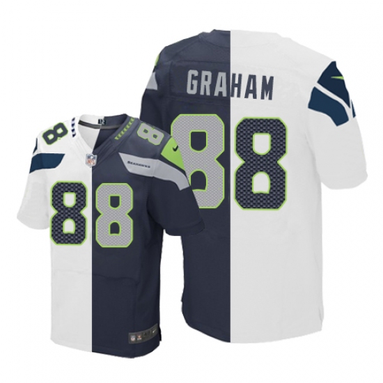 Men's Nike Seattle Seahawks 88 Jimmy Graham Elite Navy/White Split Fashion NFL Jersey