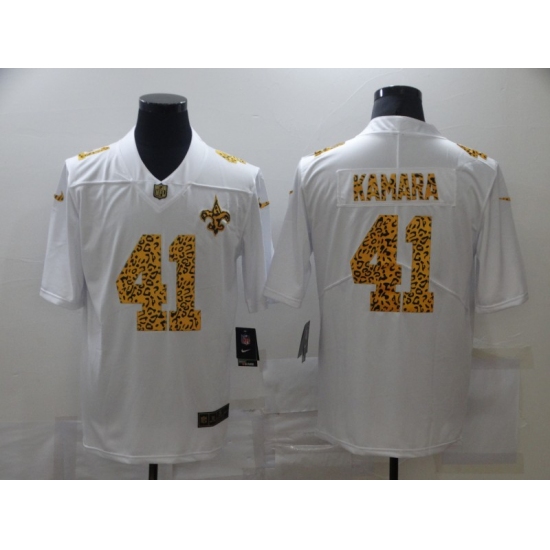 Men's New Orleans Saints 41 Alvin Kamara White Nike Leopard Print Limited Jersey