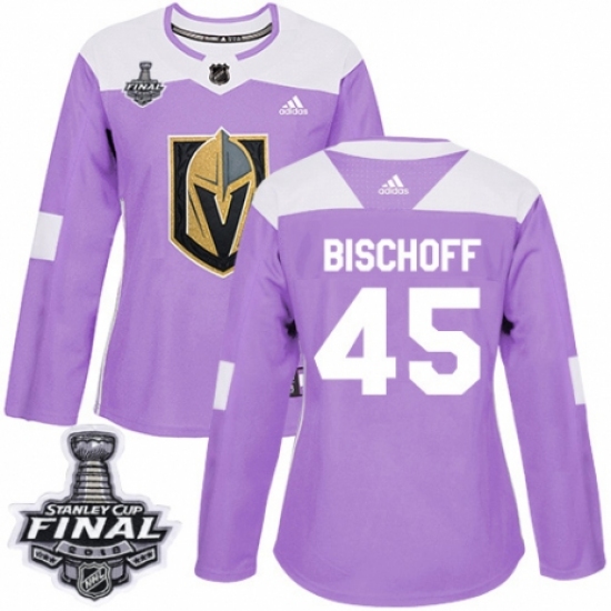 Women's Adidas Vegas Golden Knights 45 Jake Bischoff Authentic Purple Fights Cancer Practice 2018 Stanley Cup Final NHL Jersey