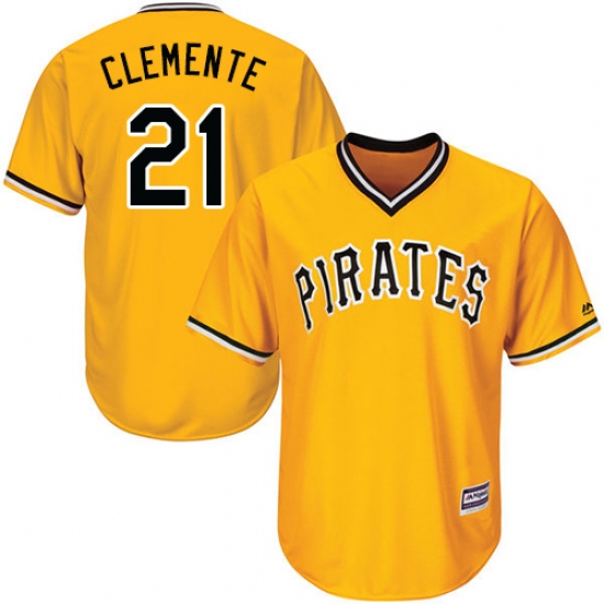 Men's Majestic Pittsburgh Pirates 21 Roberto Clemente Replica Gold Alternate Cool Base MLB Jersey