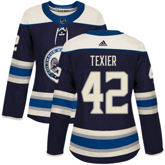 Women's Adidas Columbus Blue Jackets 42 Alexandre Texier Authentic Navy Blue Alternate NHL Jersey