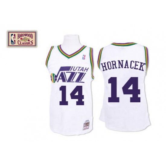 Men's Mitchell and Ness Utah Jazz 14 Jeff Hornacek Authentic White Throwback NBA Jersey