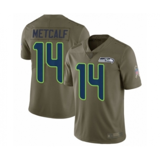 Youth Seattle Seahawks 14 D.K. Metcalf Limited Olive 2017 Salute to Service Football Jersey