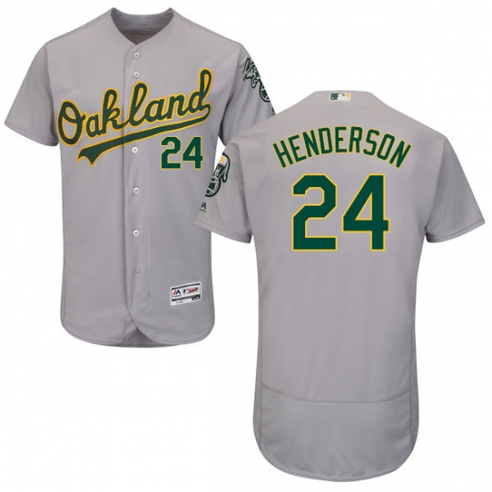 Men's Majestic Oakland Athletics 24 Rickey Henderson Grey Road Flex Base Authentic Collection MLB Jersey