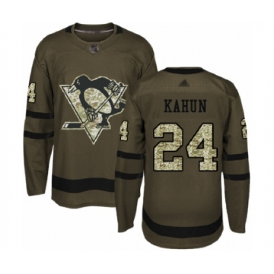 Men's Pittsburgh Penguins 24 Dominik Kahun Authentic Green Salute to Service Hockey Jersey