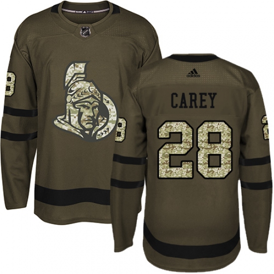 Men's Adidas Ottawa Senators 28 Paul Carey Authentic Green Salute to Service NHL Jersey