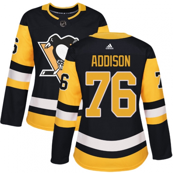 Women's Adidas Pittsburgh Penguins 76 Calen Addison Authentic Black Home NHL Jersey