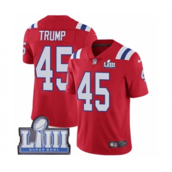 Youth Nike New England Patriots 45 Donald Trump Red Alternate Vapor Untouchable Limited Player Super Bowl LIII Bound NFL Jersey
