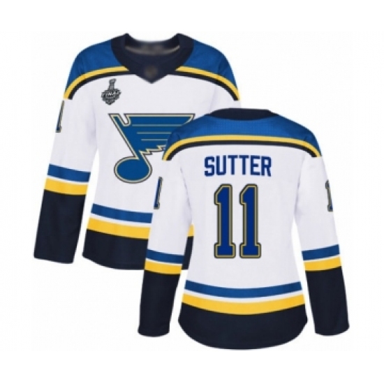 Women's St. Louis Blues 11 Brian Sutter Authentic White Away 2019 Stanley Cup Final Bound Hockey Jersey