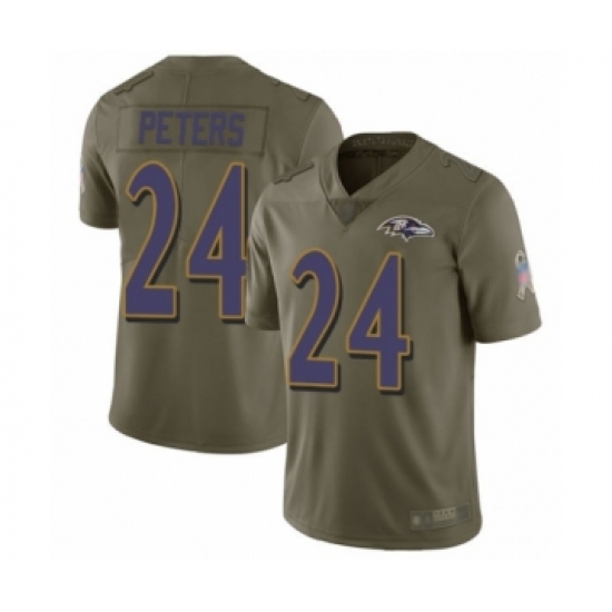 Youth Baltimore Ravens 24 Marcus Peters Limited Olive 2017 Salute to Service Football Jersey